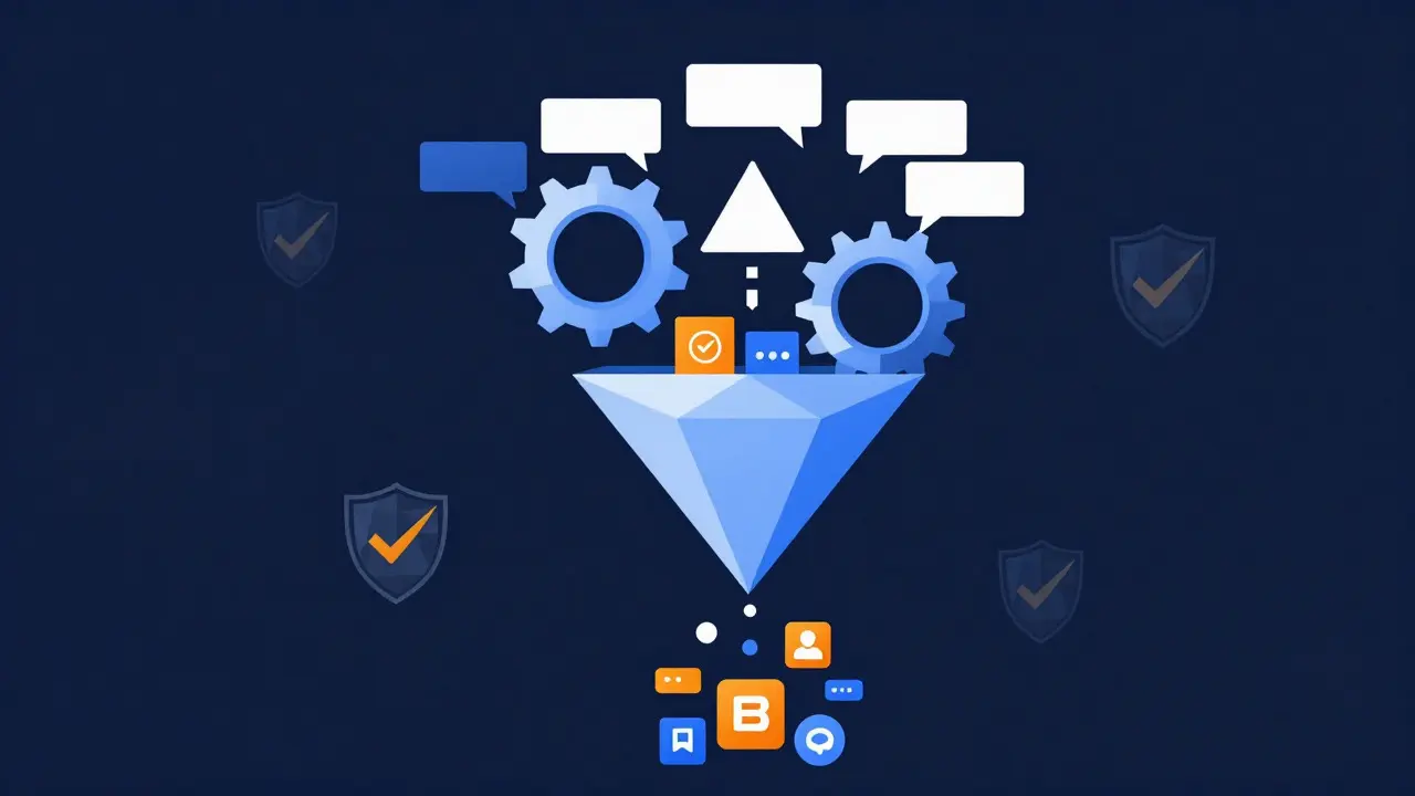 Geometric funnel transforming text into digital assets