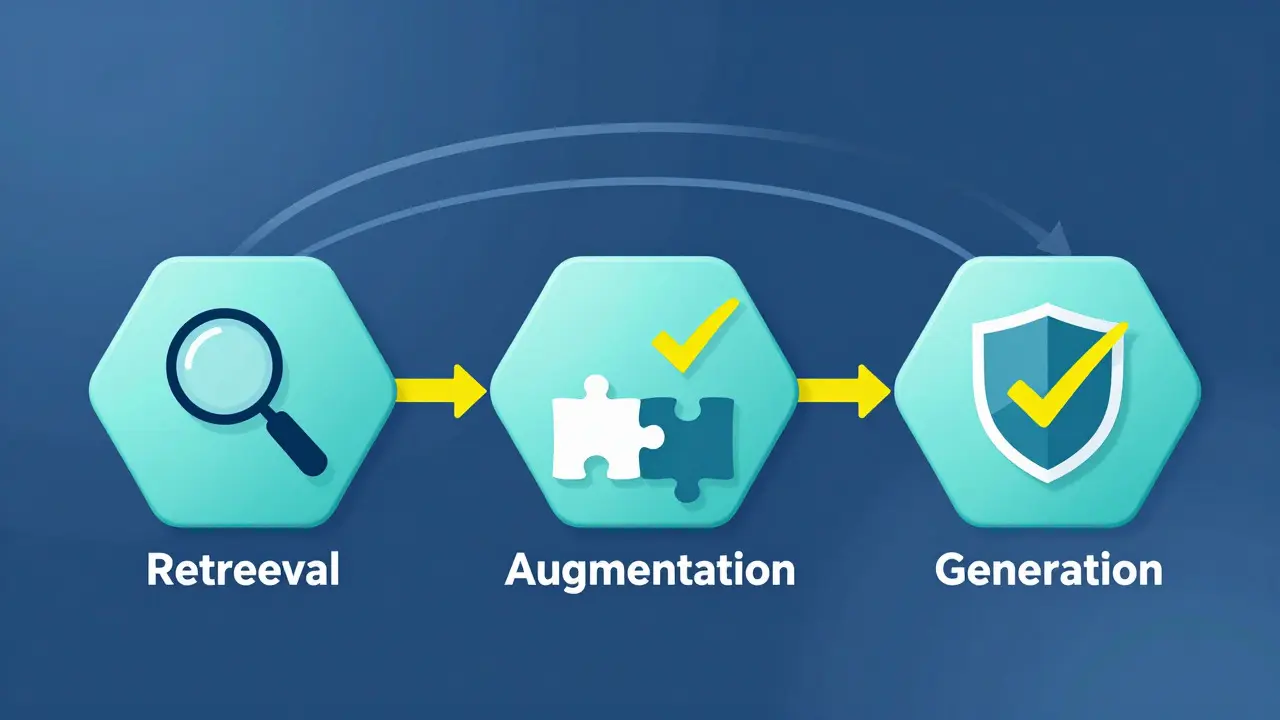 Hexagonal flowchart of RAG evaluation pipeline stages