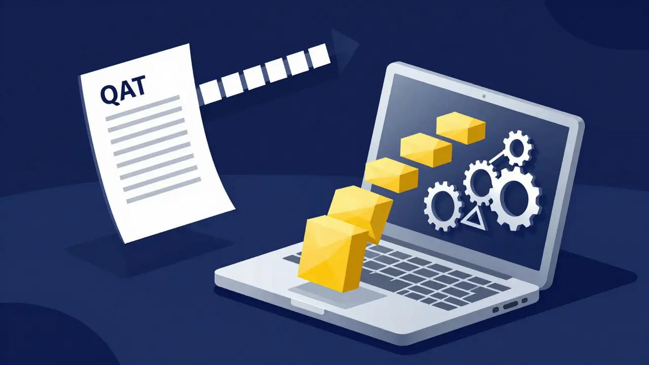 Illustration of a laptop processing efficient data streams for complex reasoning tasks