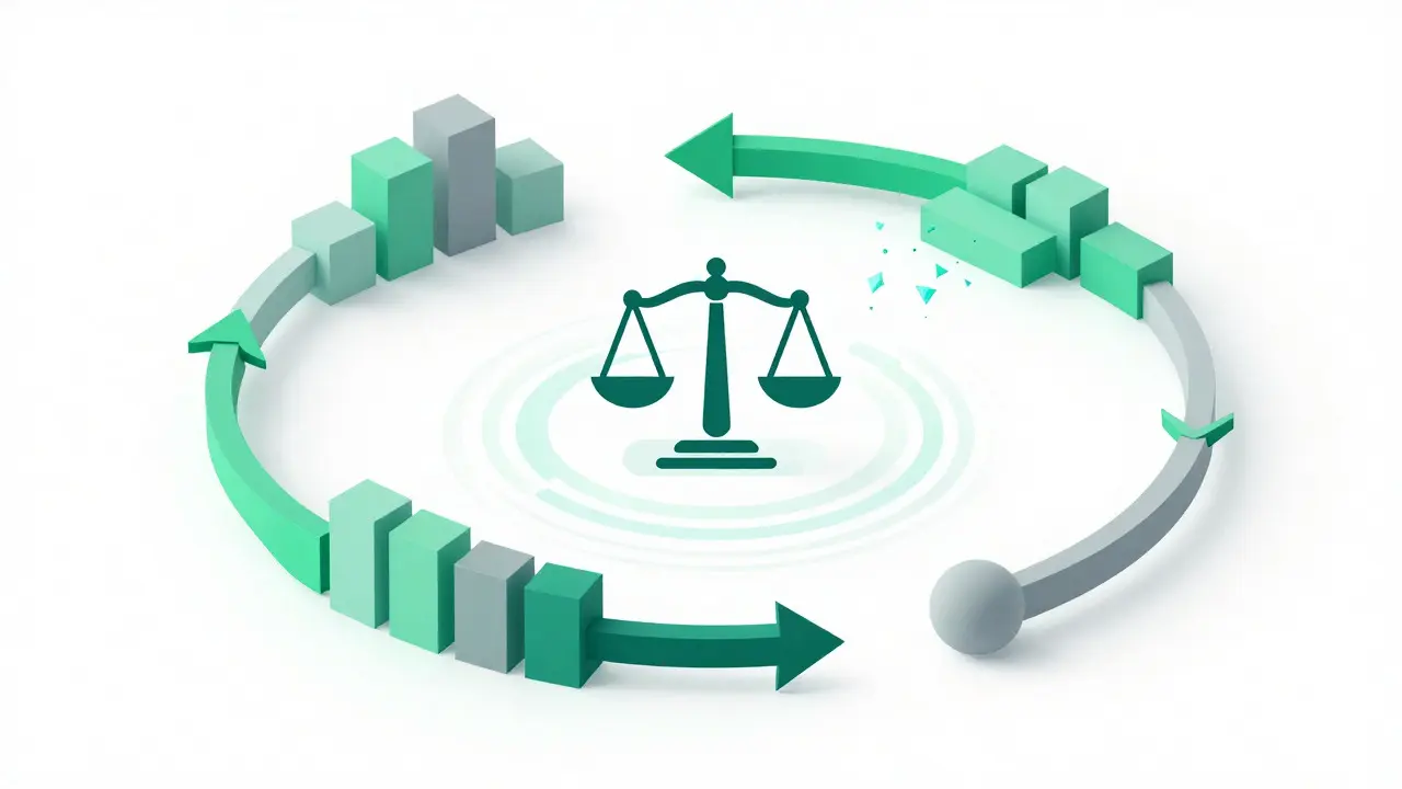 Minimalist geometric diagram of automated contract adjustment loop