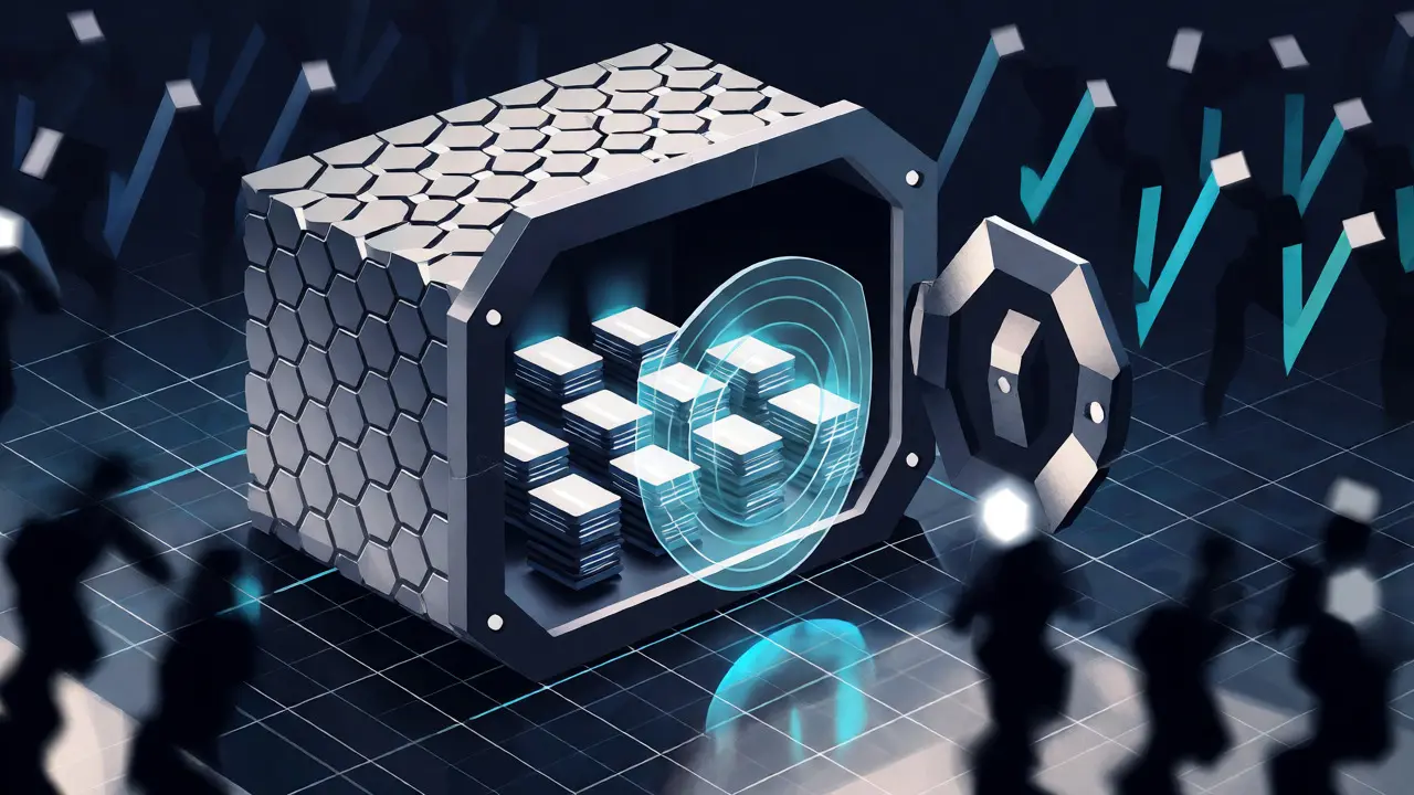 A secure vault containing organized data packets, protected from external access.