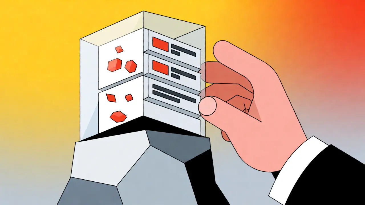 Abstract geometric art showing a developer stabilizing a fragile code structure against hidden risks.