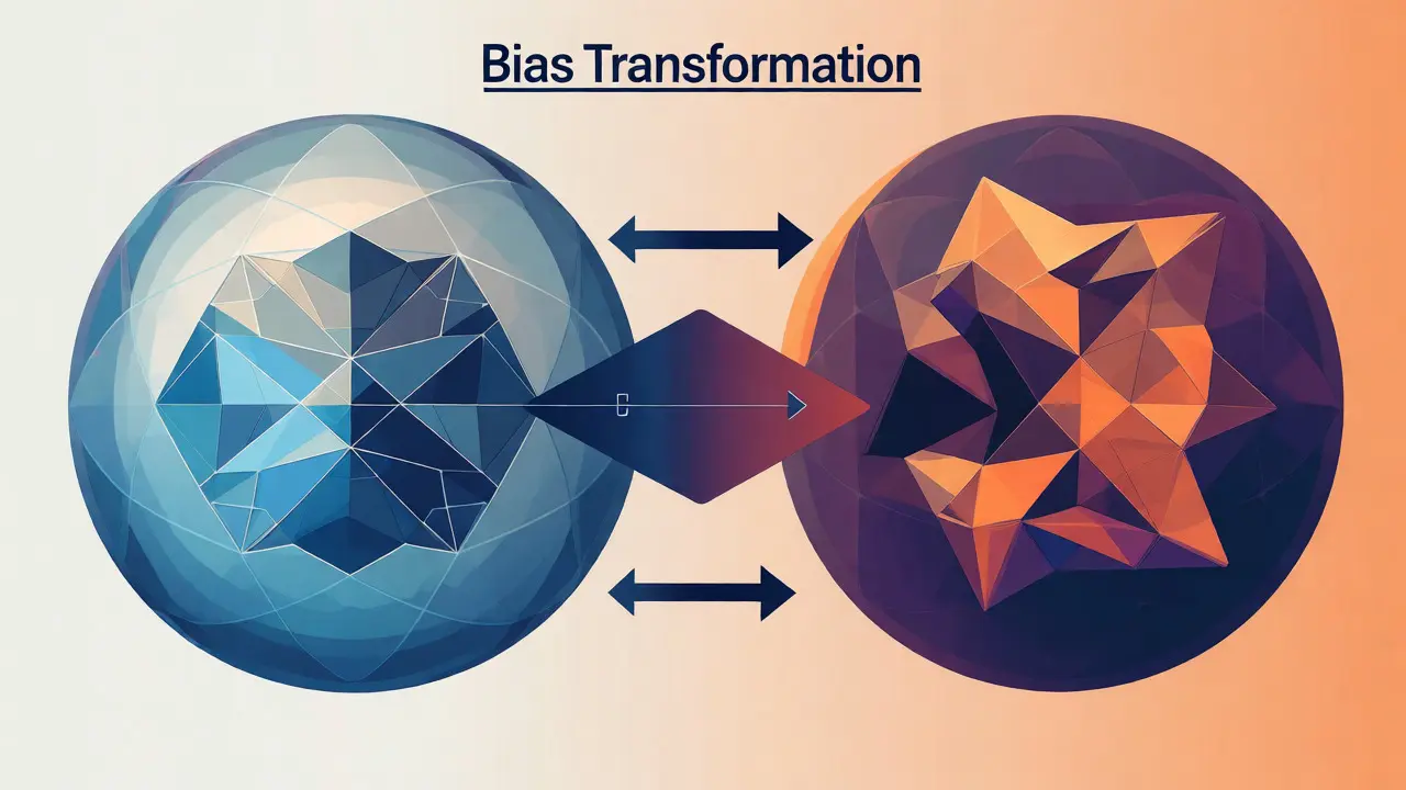 Abstract spheres showing how AI bias transforms when moving between languages