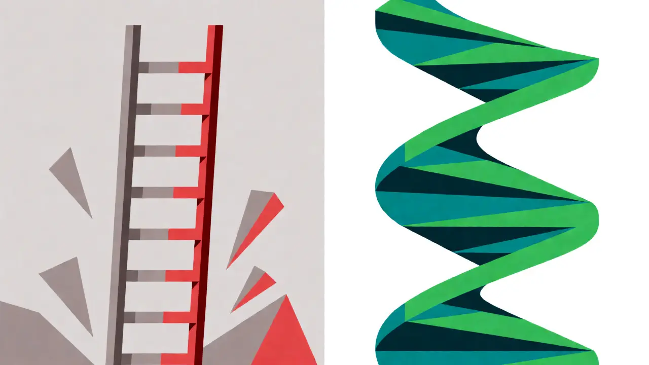 Comparison of brittle linear encoding versus flexible spiral RoPE structure