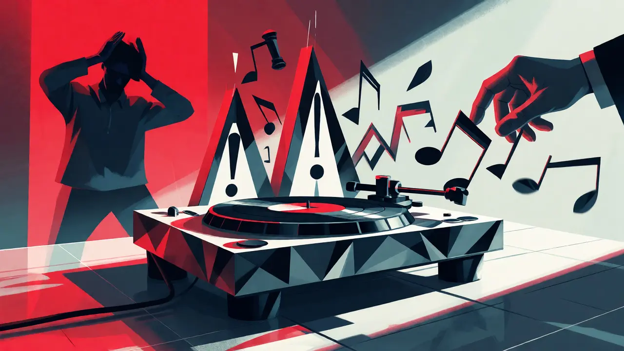 Stylized graphic of music generation risks and lost copyright ownership