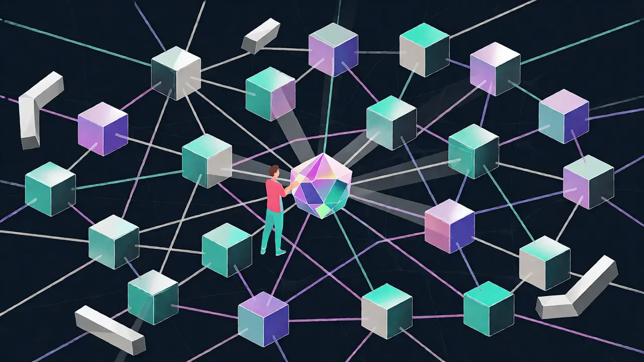 Abstract geometric depiction of integrating real data sources with an AI model during the pilot phase.