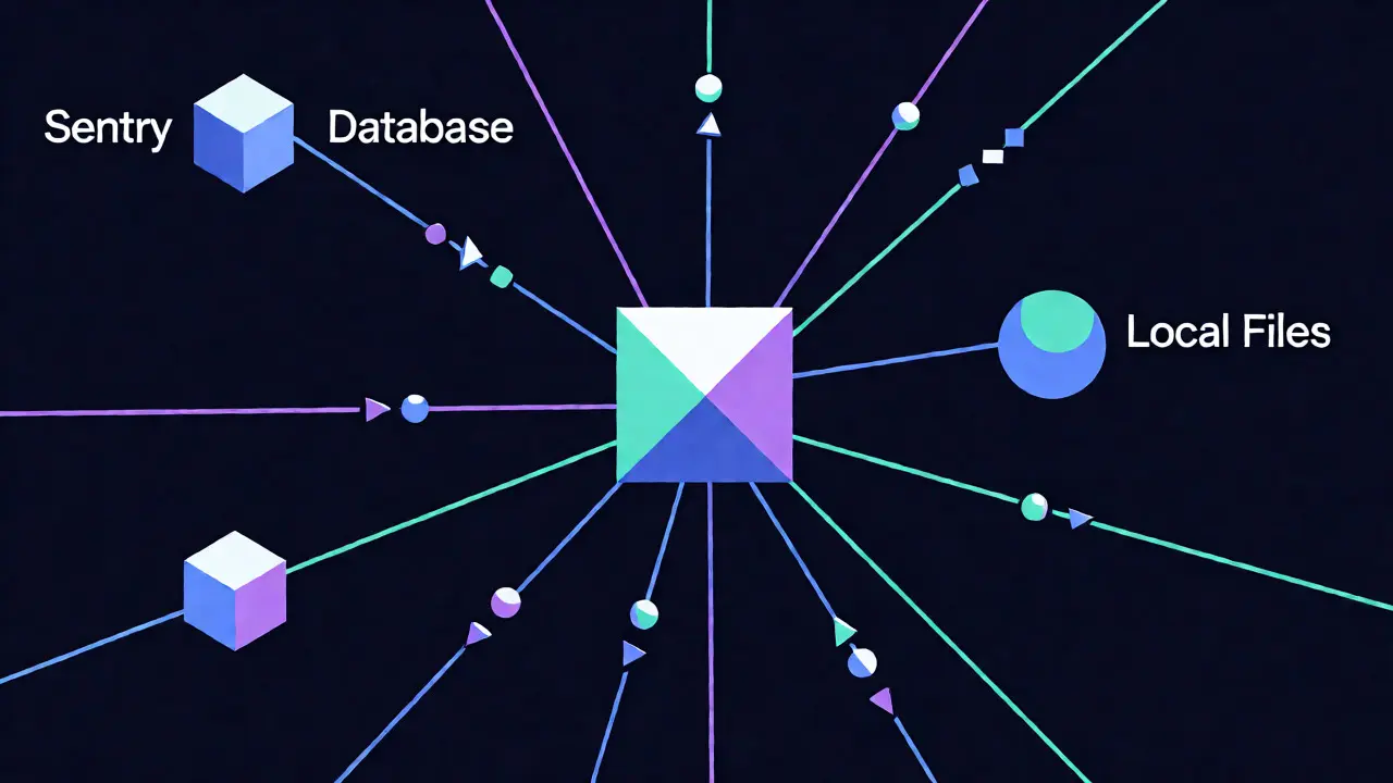 Abstract geometric diagram showing an AI agent connected to various data sources via MCP.