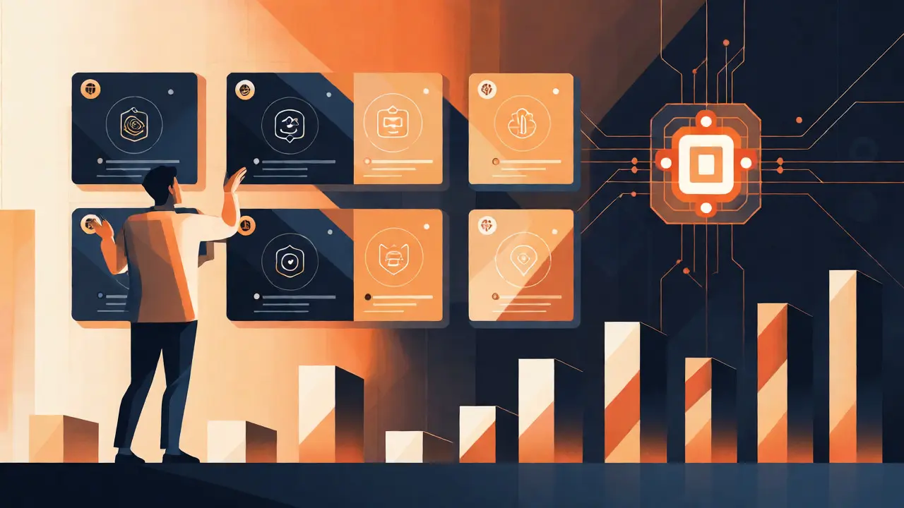 Balanced geometric scene of humans and AI collaborating on resolved IT tickets