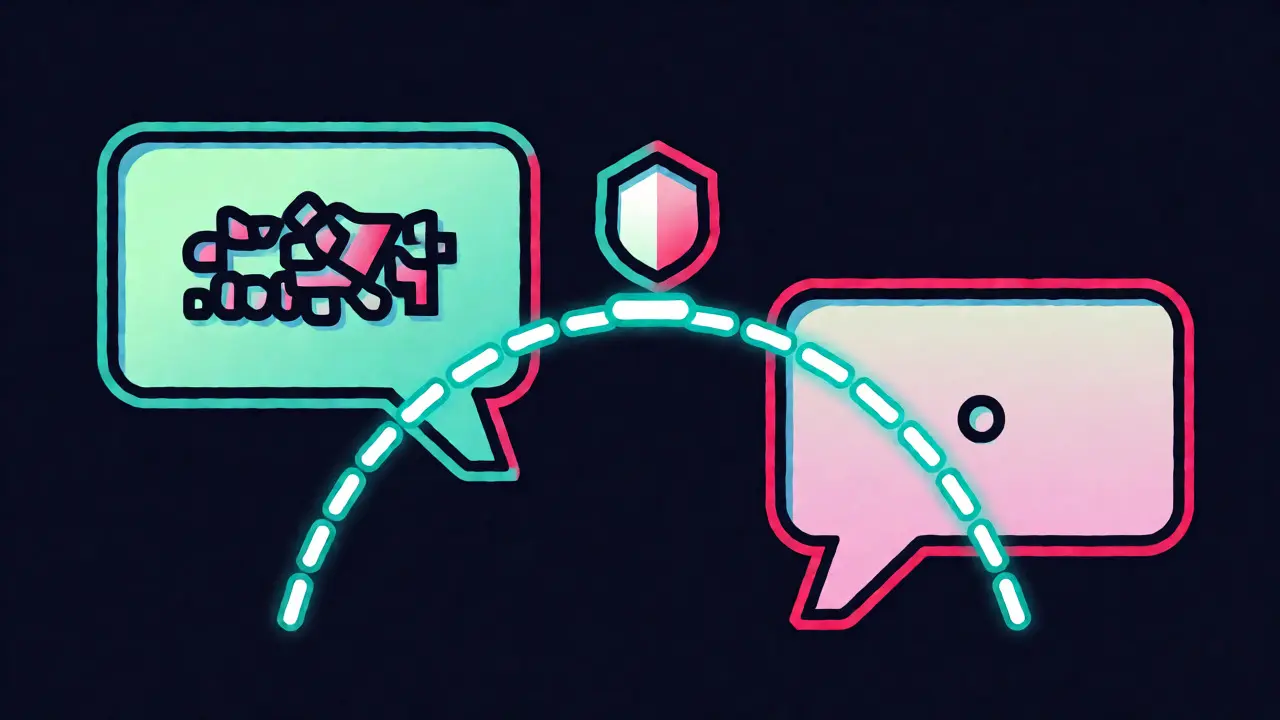 Conceptual art of multi-turn context privacy, linking past and current messages with a shield.