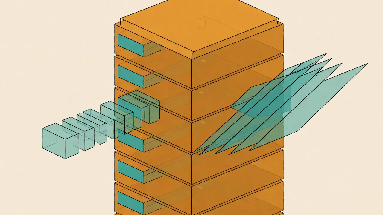 Isometric diagram showing LoRA matrix injection vs side-mounted adapter layers
