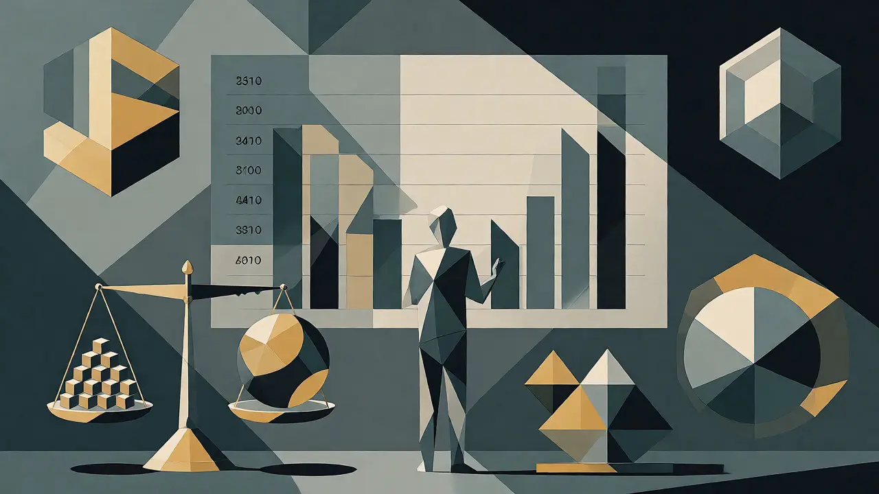 Stylized geometric illustration of an engineer analyzing LLM performance dashboards and balancing precision vs recall.