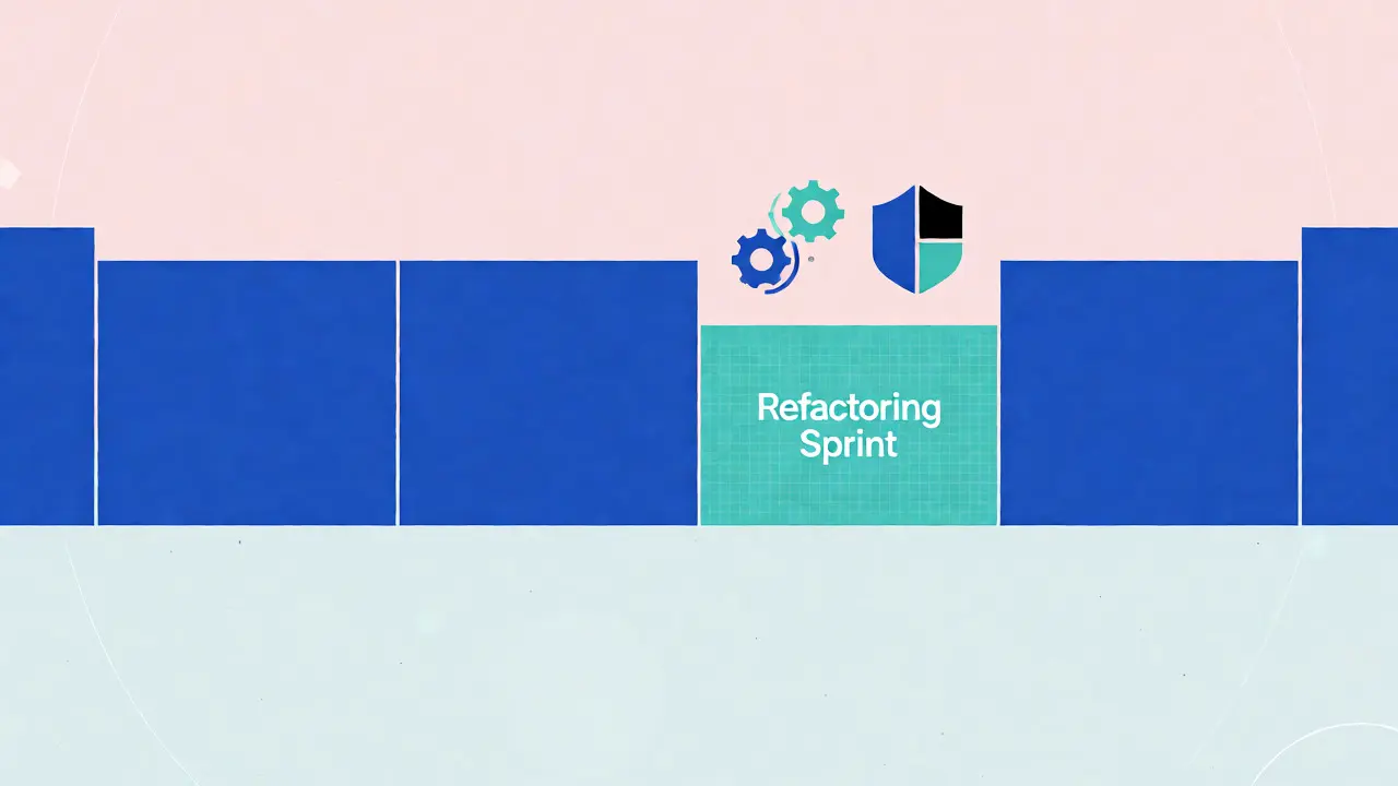 Timeline visualization showing feature sprints followed by a dedicated refactoring sprint block.